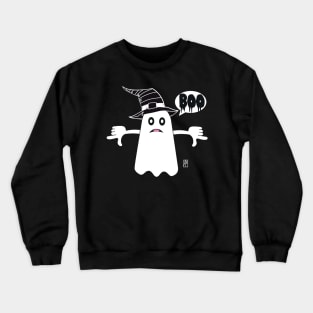 An unhappy ghost in a hat is saying BOO! Ghost Of Disapproval Crewneck Sweatshirt